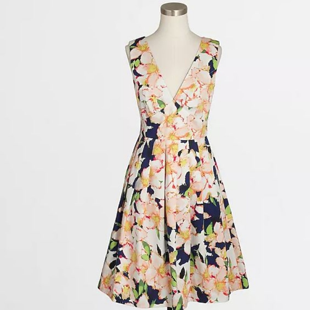 J Crew V Neck Floral Sateen Pleated Dress